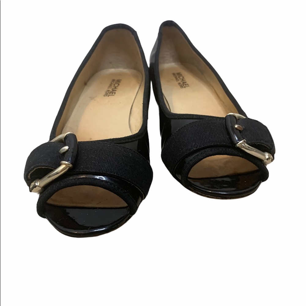 Michael Kors patent black leather open toe flats